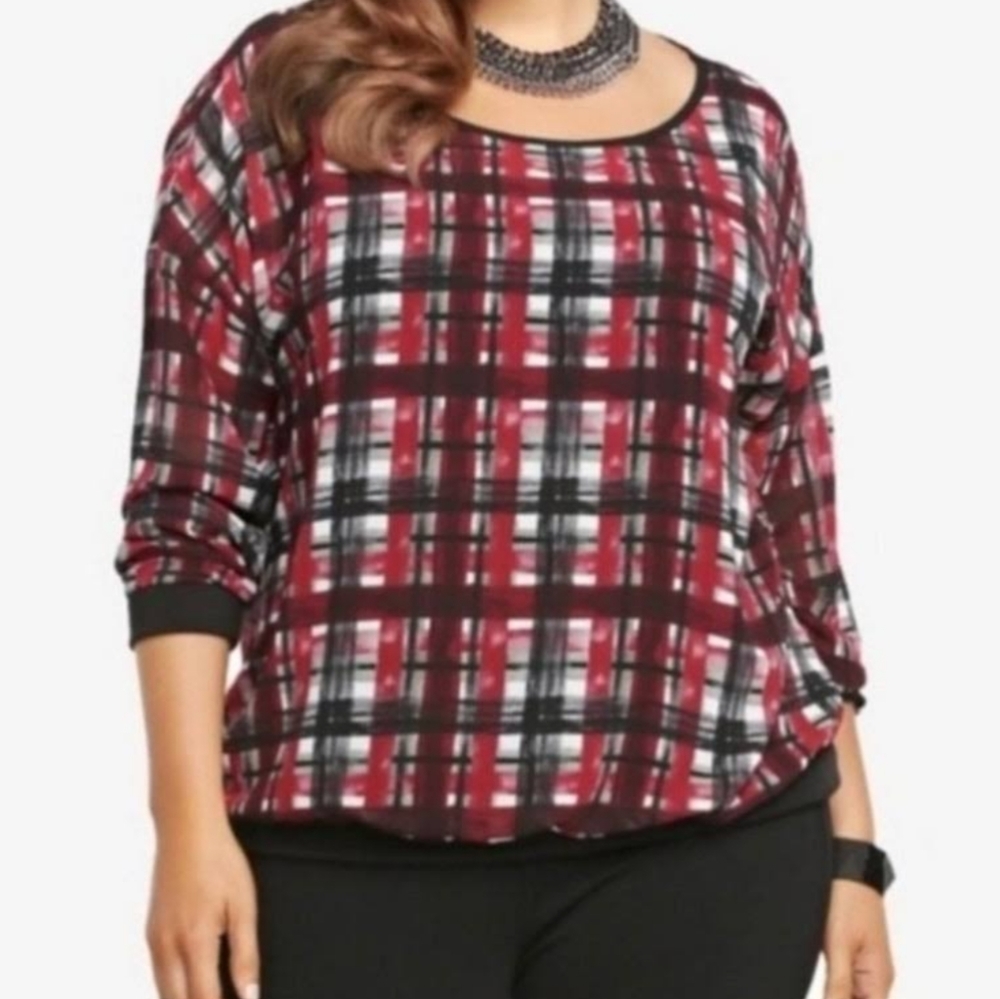 Torrid | Plaid Semi Sheer Pullover Top